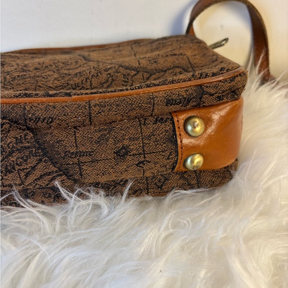 Patricia Nash Brown World Map Velvet Cross Over Leather Trim Purse - Picture 7 of 11